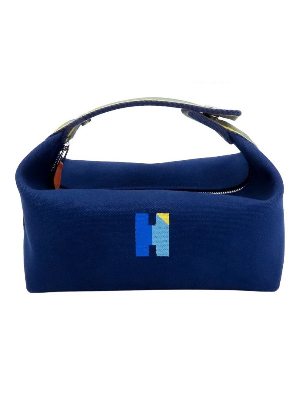 Hermes Brid-a-brac H Pavillon PM Marine Blue Green Yellow Silver Cotton Canvas
